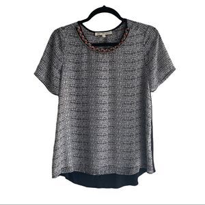 Daniel RAINN Black & White Short Sleeve Embellished Blouse XS